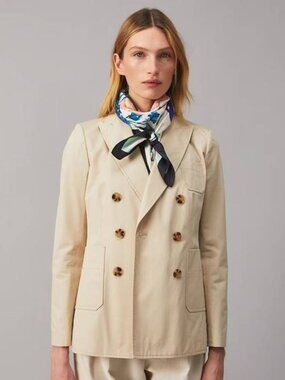 NEW TORY BURCH Women’s Polished Poplin Double-Breasted Jacket Size 12 Palestone